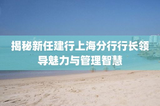 揭秘新任建行上海分行行長領(lǐng)導(dǎo)魅力與管理智慧